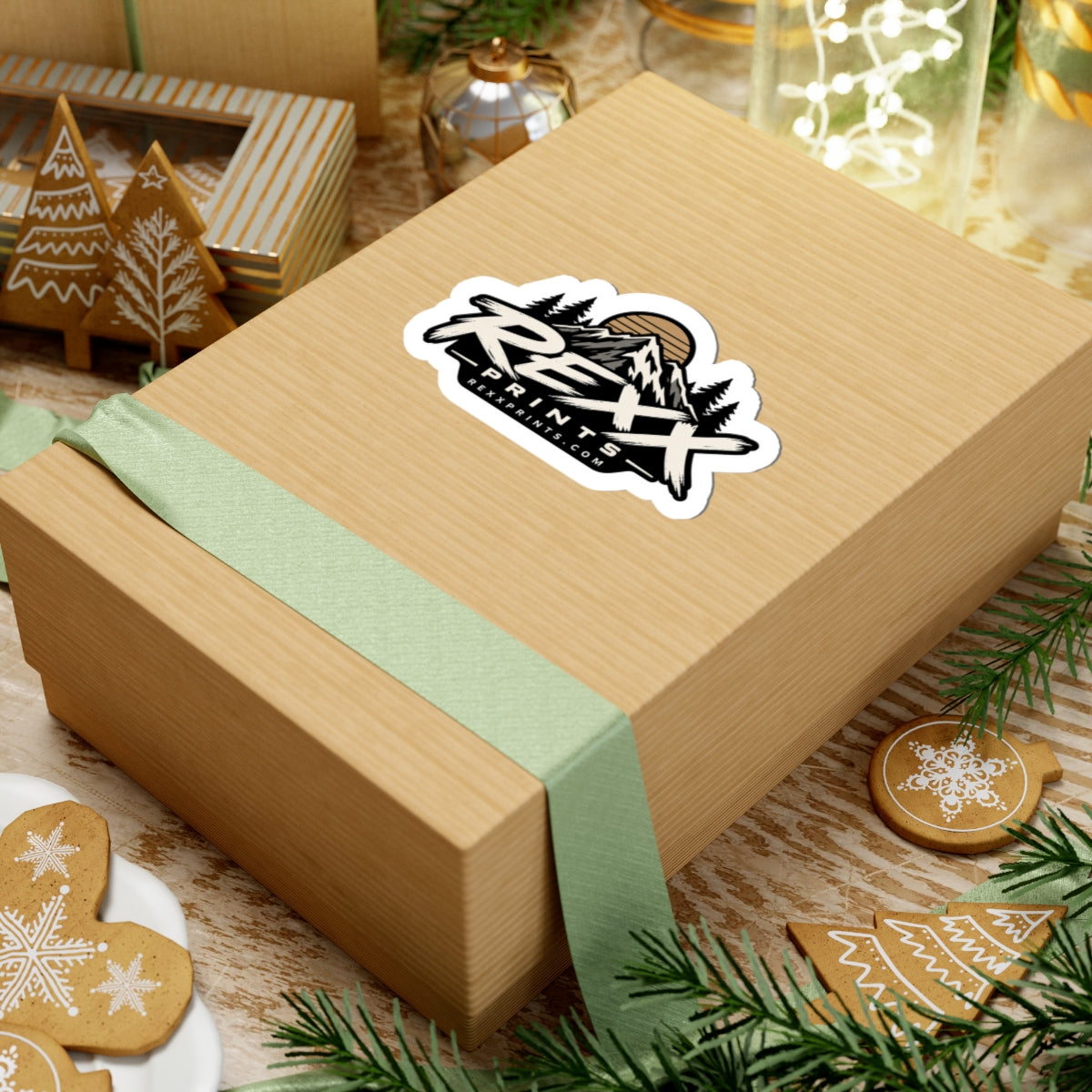 REXXPRINTS Mountain Logo Sticker | Vintage Outdoor Badge Decal | Retro Sunset Pine Tree Vinyl Sticker
