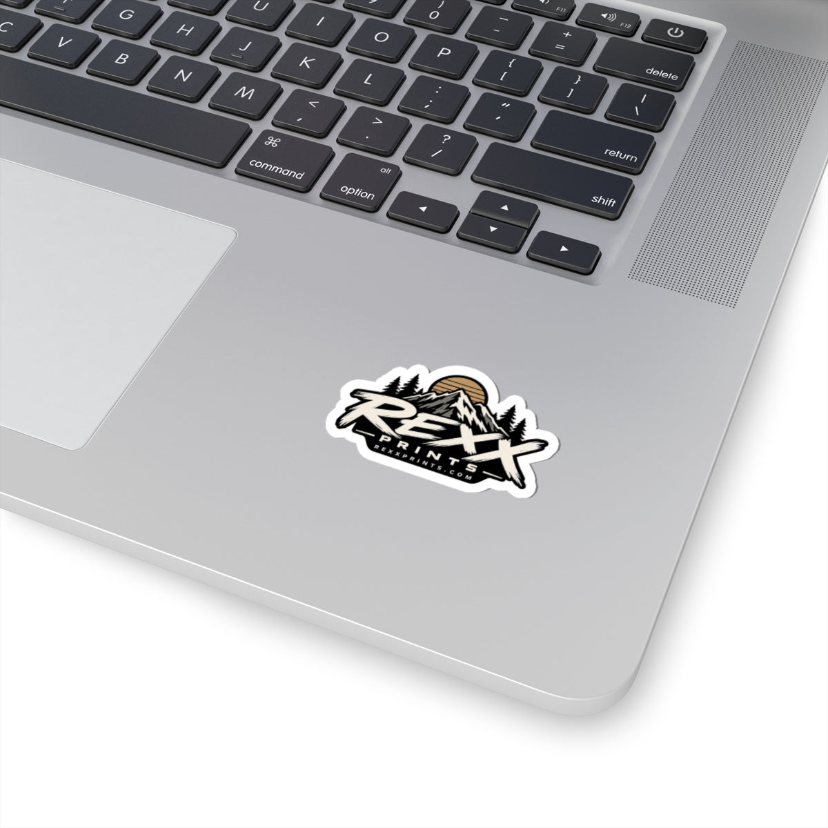 REXXPRINTS Mountain Logo Sticker | Vintage Outdoor Badge Decal | Retro Sunset Pine Tree Vinyl Sticker