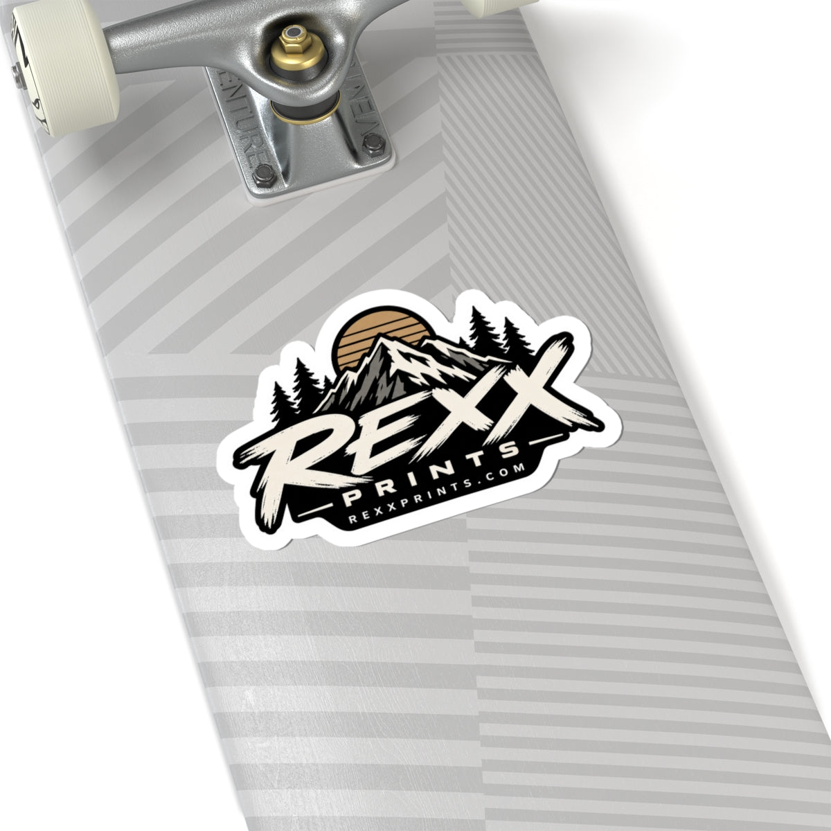 REXXPRINTS Mountain Logo Sticker | Vintage Outdoor Badge Decal | Retro Sunset Pine Tree Vinyl Sticker