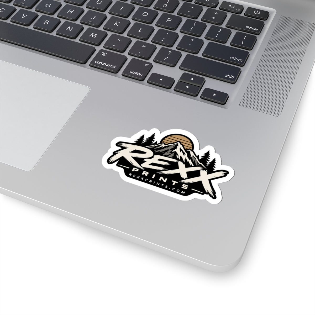 REXXPRINTS Mountain Logo Sticker | Vintage Outdoor Badge Decal | Retro Sunset Pine Tree Vinyl Sticker