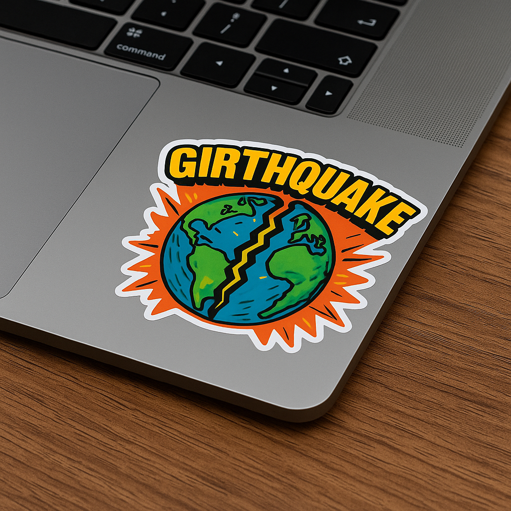 Funny Earthquake Sticker, GIRTHQUAKE Vinyl Decal for Toolbox, Laptop, Helmet, Water Bottle