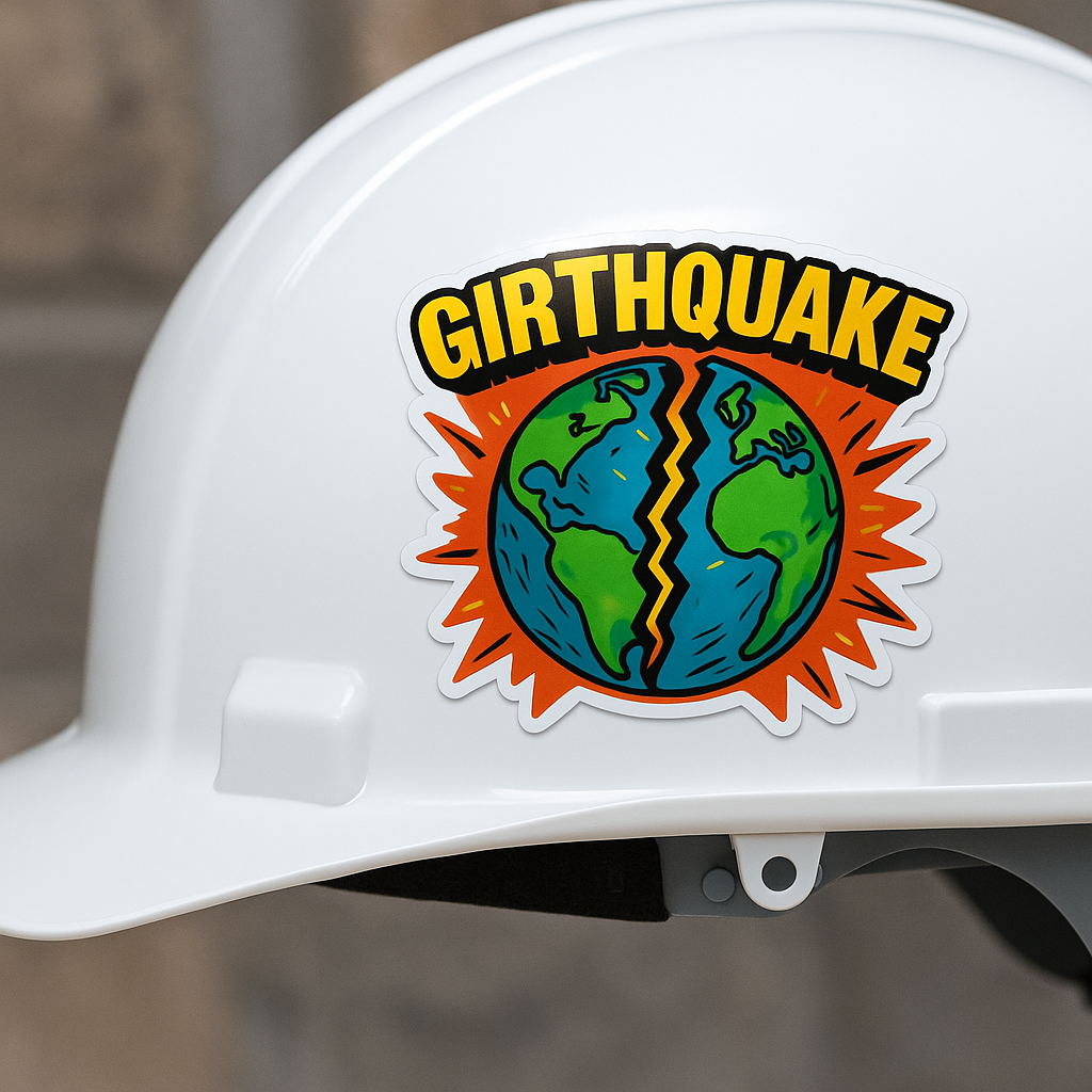 Funny Earthquake Sticker, GIRTHQUAKE Vinyl Decal for Toolbox, Laptop, Helmet, Water Bottle