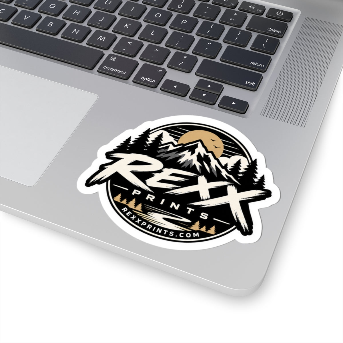 REXXPRINTS Logo Sticker | Mountain Scene Vinyl Decal | Outdoor Adventure Sticker for Laptop, Tumbler, Toolbox